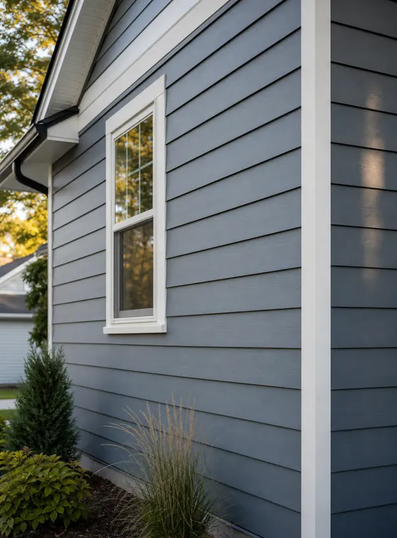 Representative view of finished slate-blue residential siding